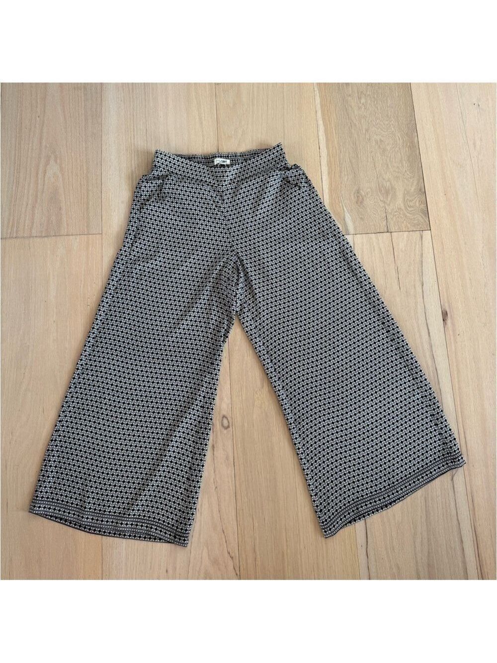 Max Studio Back And Ivory Daisy Print Pants Trousers Size Small NWT